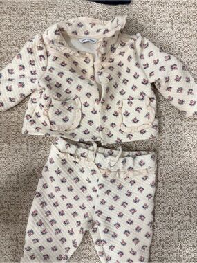 Janie and Jack Cream Floral Quilted Pajama Set